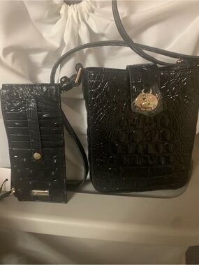 New Brahmin Black Marley Leather Crossbody AND Slim Credit Card Wallet